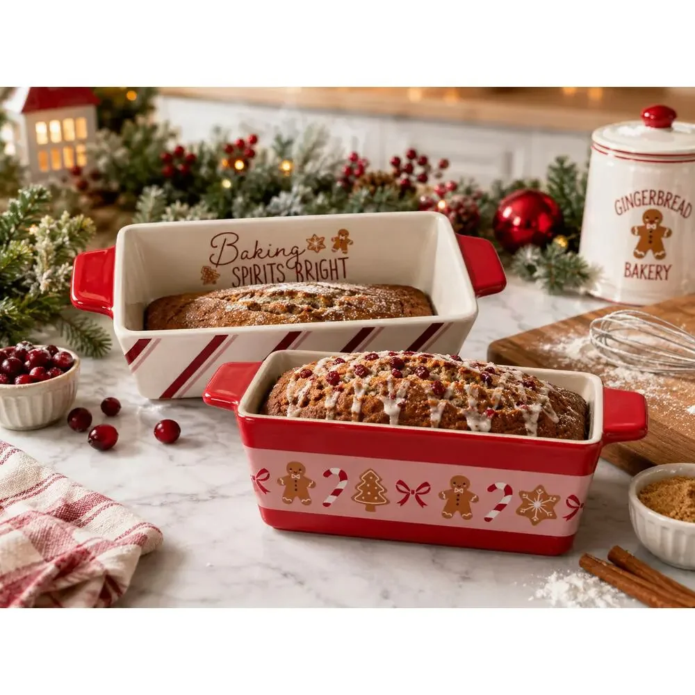 NWT Holiday Time Christmas Gingerbread Mini Loaf Pans Set of 2